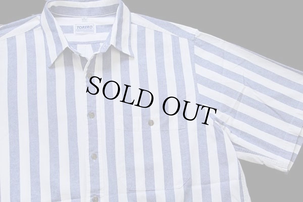 画像3: TORERO ストライプ 半袖 オックスフォード コットンシャツ サックス×白 L (3)