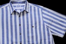 画像3: TORERO ストライプ 半袖 オックスフォード コットンシャツ サックス×白 L (3)