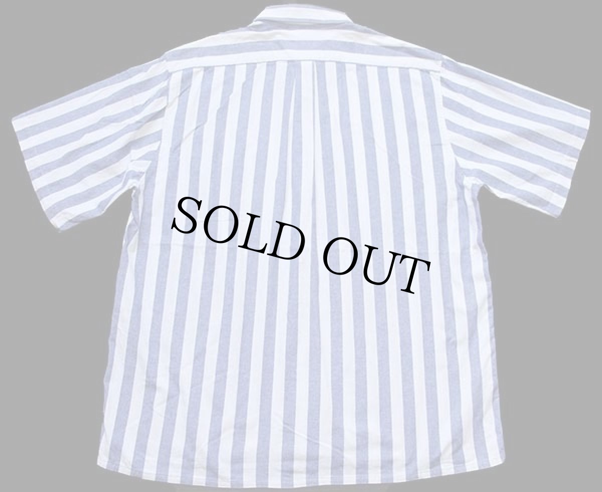 画像2: TORERO ストライプ 半袖 オックスフォード コットンシャツ サックス×白 L (2)