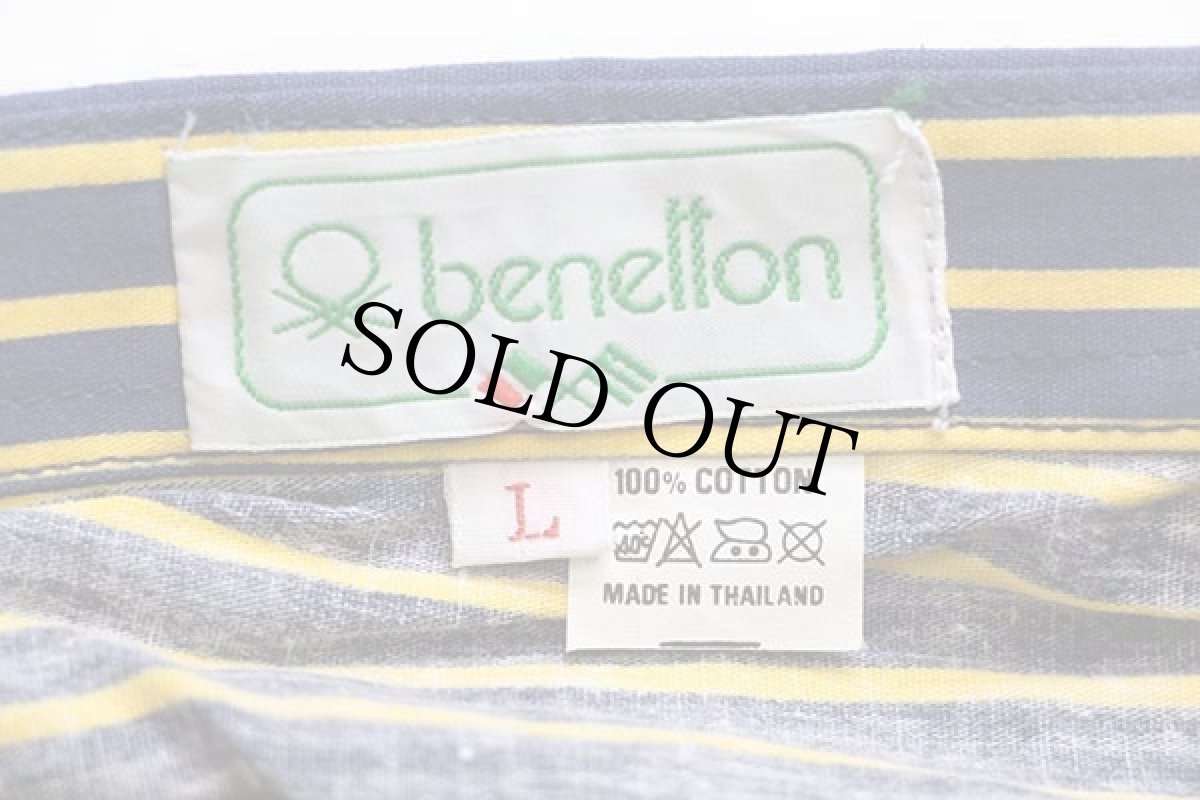 画像5: デッドストック★80s benettonベネトン ストライプ ボタンダウン 半袖 コットンシャツ 紺×黄 L (5)