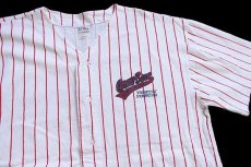 画像3: 90s USA製 GNAW BONE UNIVERSITY ステンシル ピンストライプ コットン ベースボールシャツ 白×赤 XL (3)