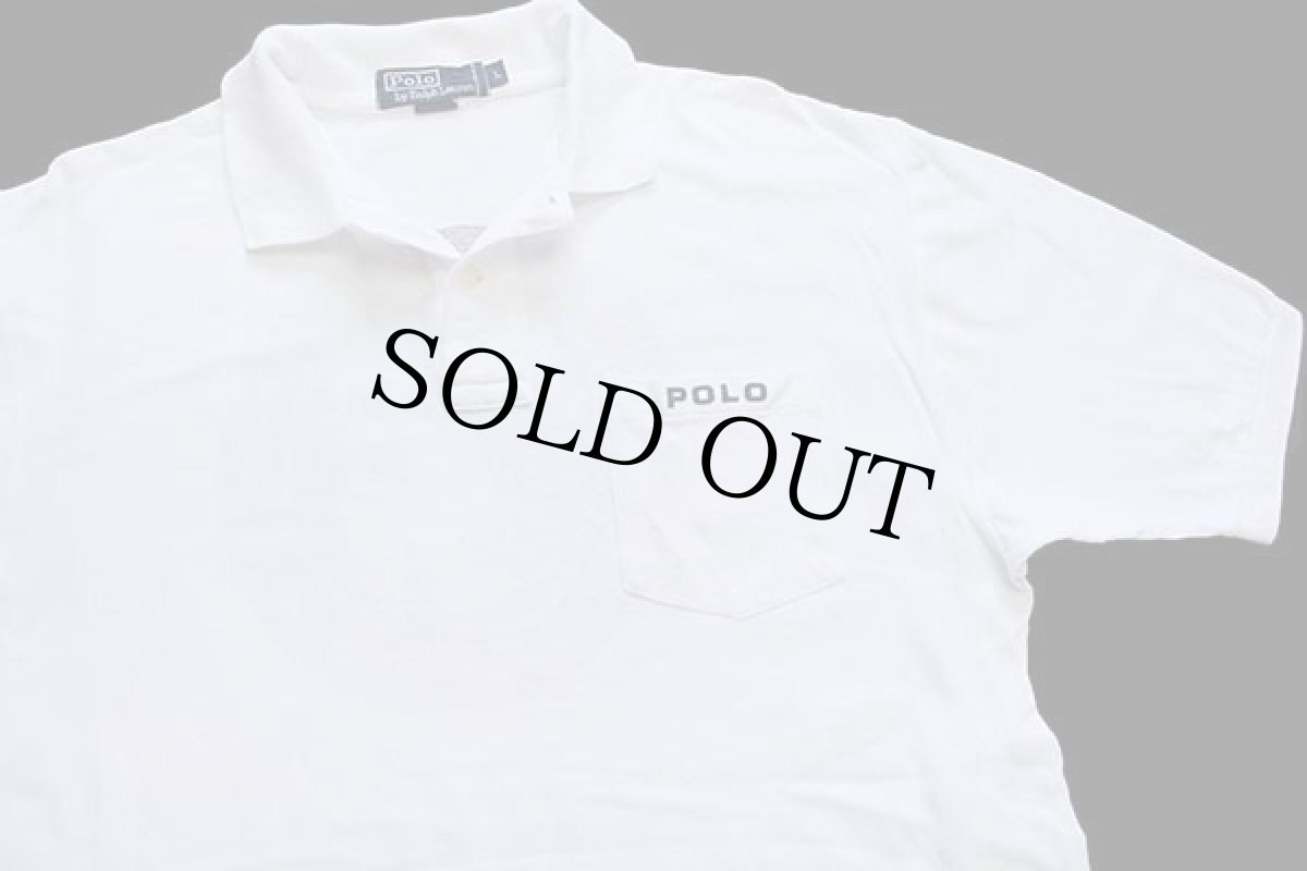 画像3: 90s ポロ ラルフローレン 97 ヨット 染み込みプリント ポケット付き コットン 鹿の子 ポロシャツ 白 L (3)