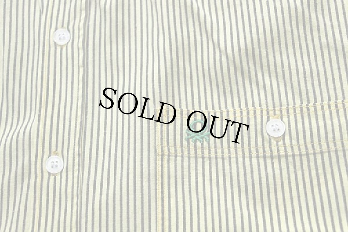 画像6: 80s benettonベネトン ストライプ 三点留め ボタンダウン 半袖 コットンシャツ 黄×黒 L (6)