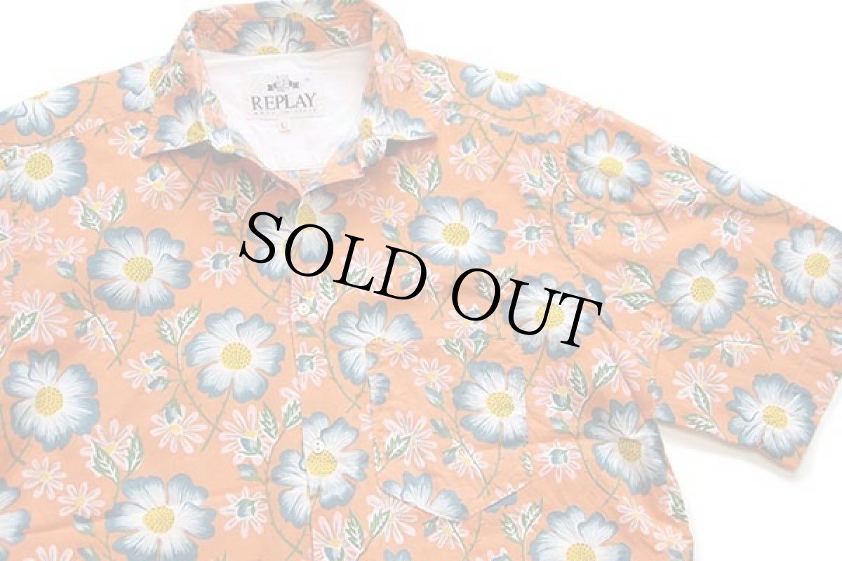 画像3: イタリア製 REPLAYリプレイ フラワー柄 半袖 コットンシャツ L (3)
