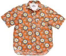 画像1: イタリア製 REPLAYリプレイ フラワー柄 半袖 コットンシャツ L (1)