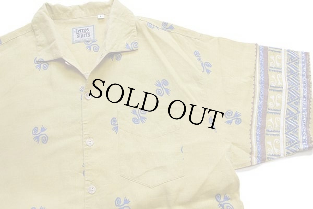 画像3: Lerros shirts フォークロア柄 半袖 リネン×コットンシャツ マスタード L (3)