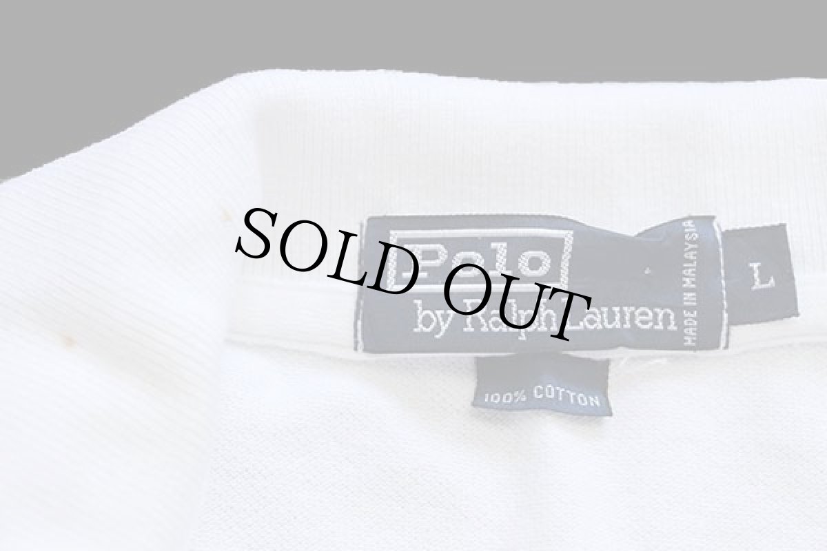 画像5: 90s ポロ ラルフローレン 97 ヨット 染み込みプリント ポケット付き コットン 鹿の子 ポロシャツ 白 L (5)