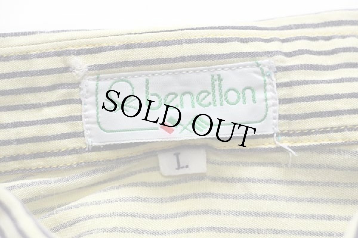 画像5: 80s benettonベネトン ストライプ 三点留め ボタンダウン 半袖 コットンシャツ 黄×黒 L (5)