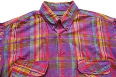 画像3: MONDIAL SHIRT マドラスチェック ボタンダウン コットンシャツ L (3)
