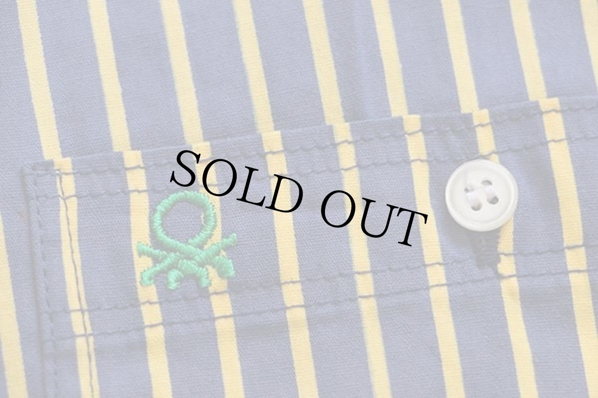 画像6: デッドストック★80s benettonベネトン ストライプ ボタンダウン 半袖 コットンシャツ 紺×黄 L (6)