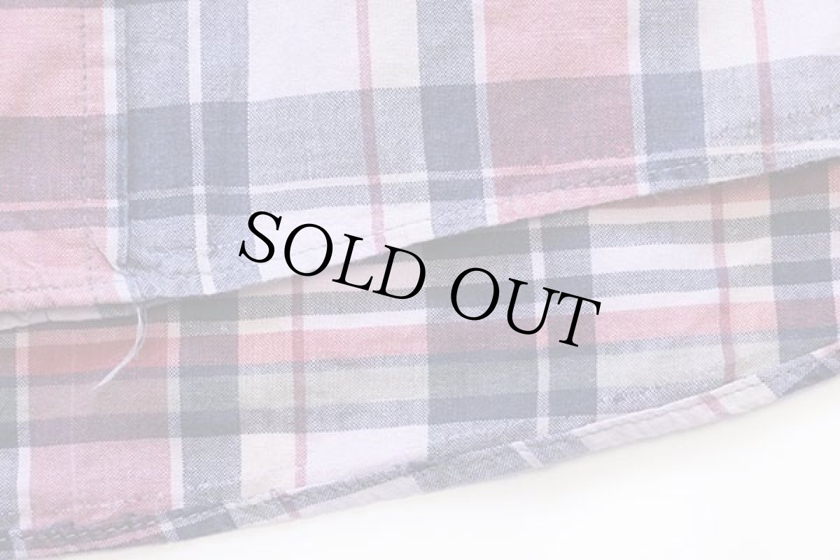 画像6: 70s Punjab マドラスチェック 三点留め ボタンダウン 半袖 コットンシャツ L★インド綿 (6)