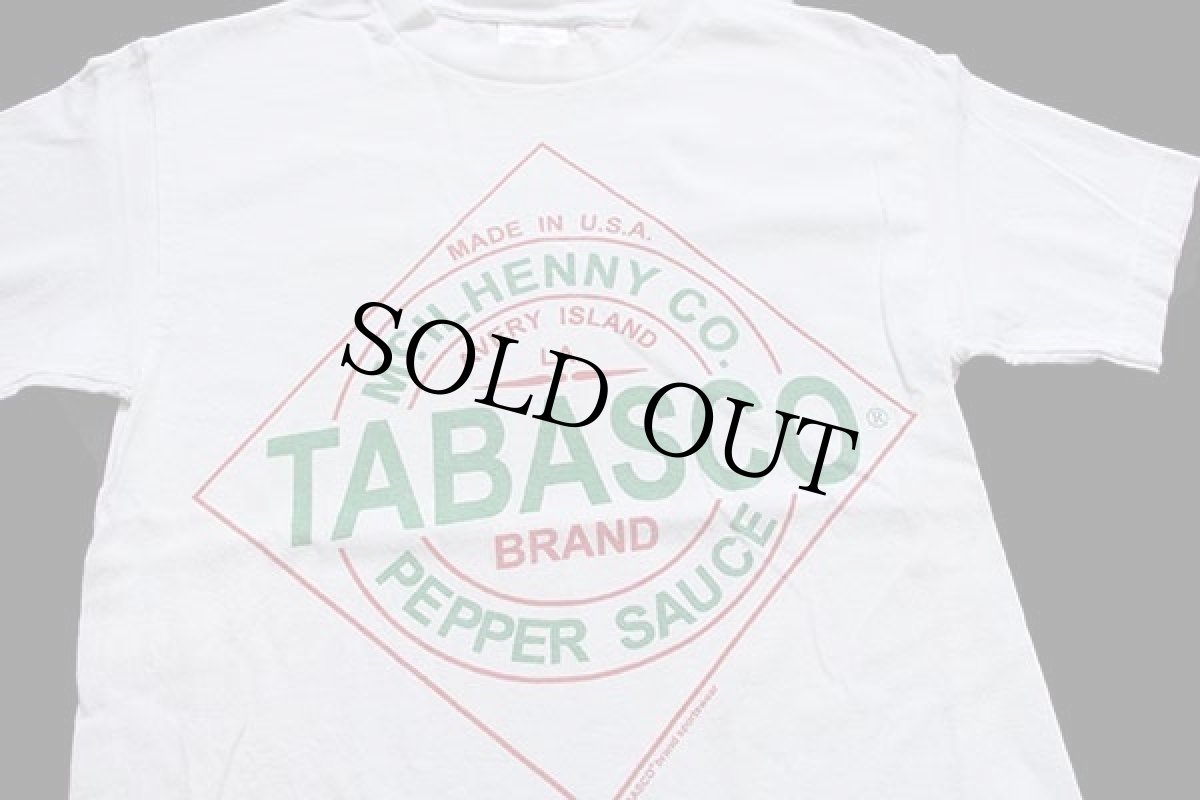 画像1: 90s USA製 TABASCO PEPPER SAUCE タバスコ ロゴ コットンTシャツ 白 S (1)