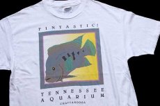 画像1: 90s USA製 Hanes FINTASTIC! TENNESSEE AQUARIUM フィッシュ アート コットンTシャツ 白 XL (1)