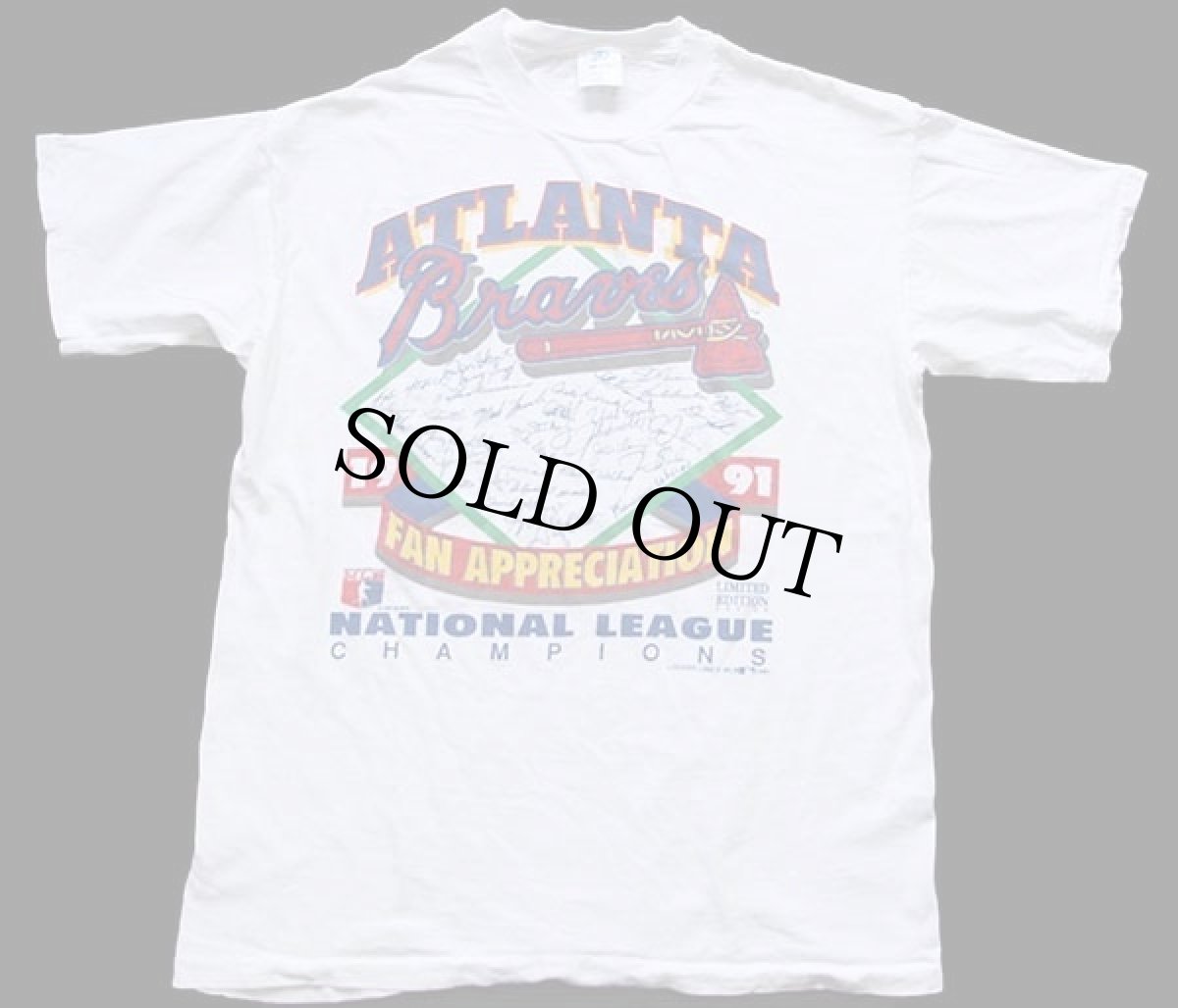 画像2: 90s USA製 MLB ATLANTA Braves 1991 FAN APPRECIATION コットンTシャツ 白 L (2)