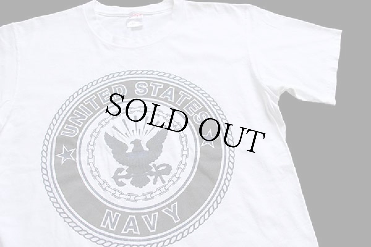 画像1: 00s USA製 U.S.NAVY 両面リフレクタープリント コットンTシャツ 白 M (1)