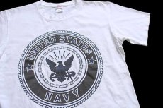 画像1: 00s USA製 U.S.NAVY 両面リフレクタープリント コットンTシャツ 白 M (1)