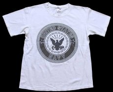 画像2: 00s USA製 U.S.NAVY 両面リフレクタープリント コットンTシャツ 白 M (2)