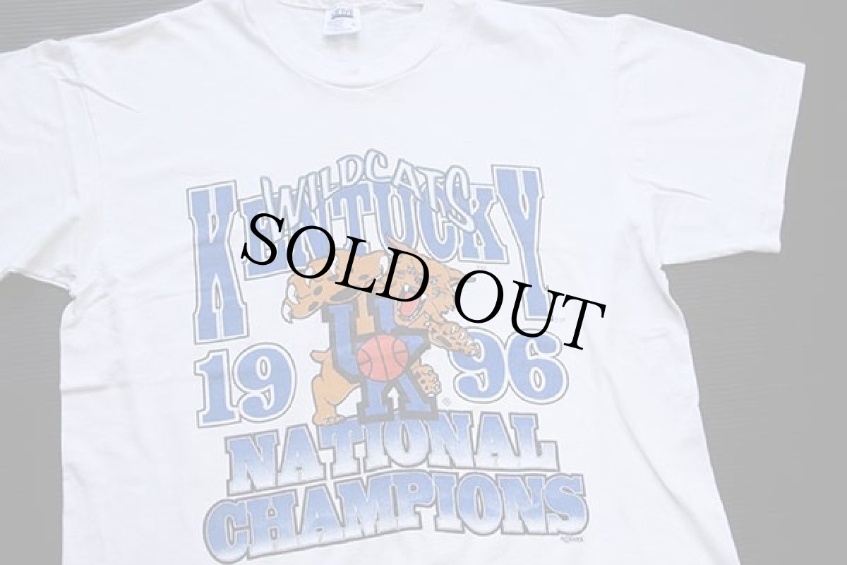 画像1: 90s USA製 KENTUCKY WILDCATS スコア 両面プリント コットンTシャツ 白 L (1)