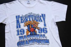 画像1: 90s USA製 KENTUCKY WILDCATS スコア 両面プリント コットンTシャツ 白 L (1)