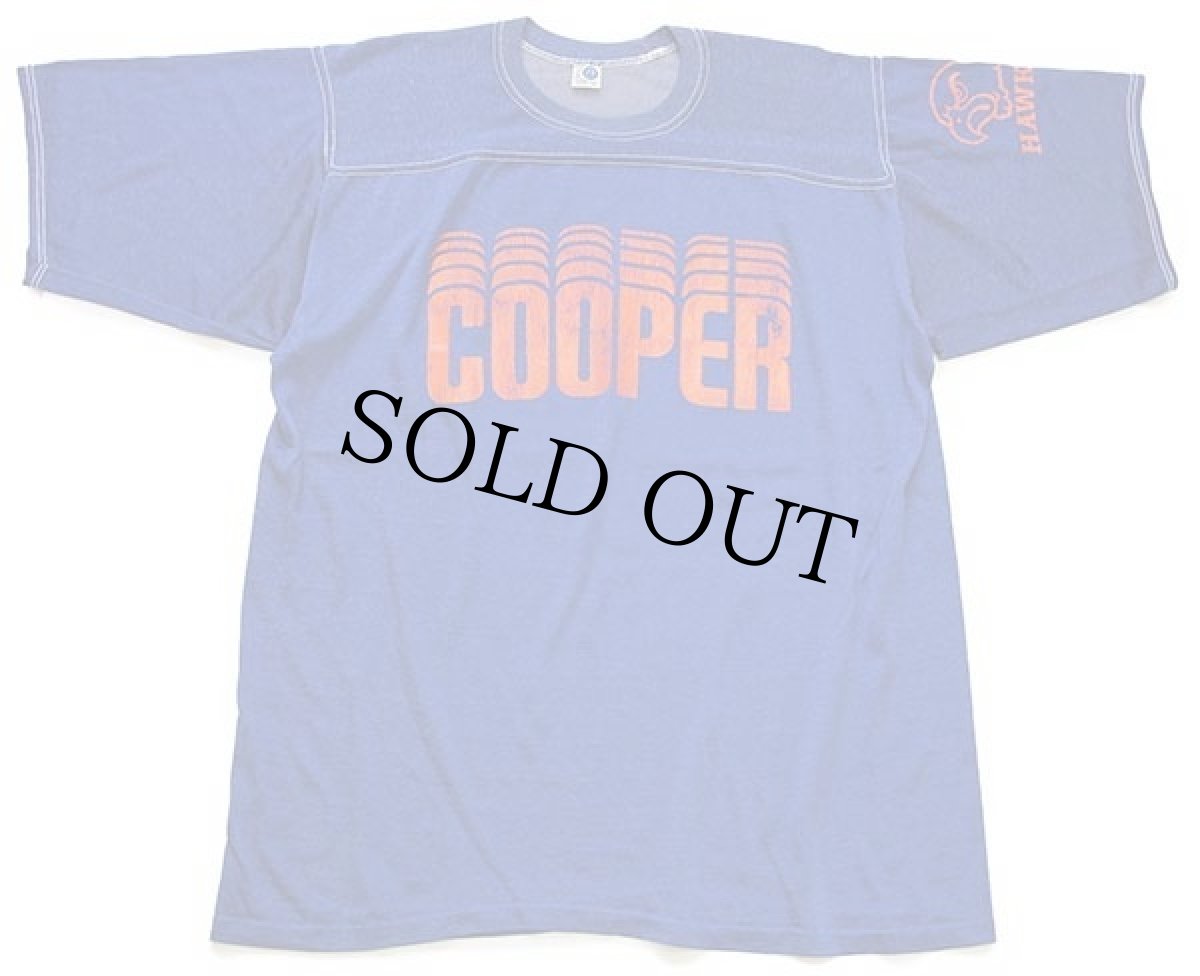 画像1: 70s USA製 ARTEX COOPER HAWKS ナイロン×コットン フットボールTシャツ 青 XL (1)