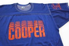 画像1: 70s USA製 ARTEX COOPER HAWKS ナイロン×コットン フットボールTシャツ 青 XL (1)