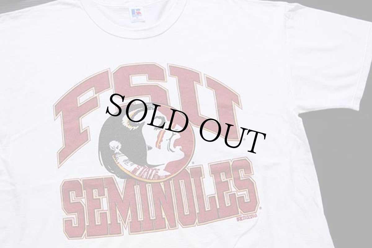 画像1: 90s USA製 RUSSELLラッセル FSU SEMINOLES ビッグロゴ コットンTシャツ 白 XL (1)