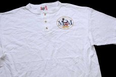 画像1: 90s USA製 Disneyディズニー ミッキー マウス ヘンリーネック コットンTシャツ 白 L/XL (1)