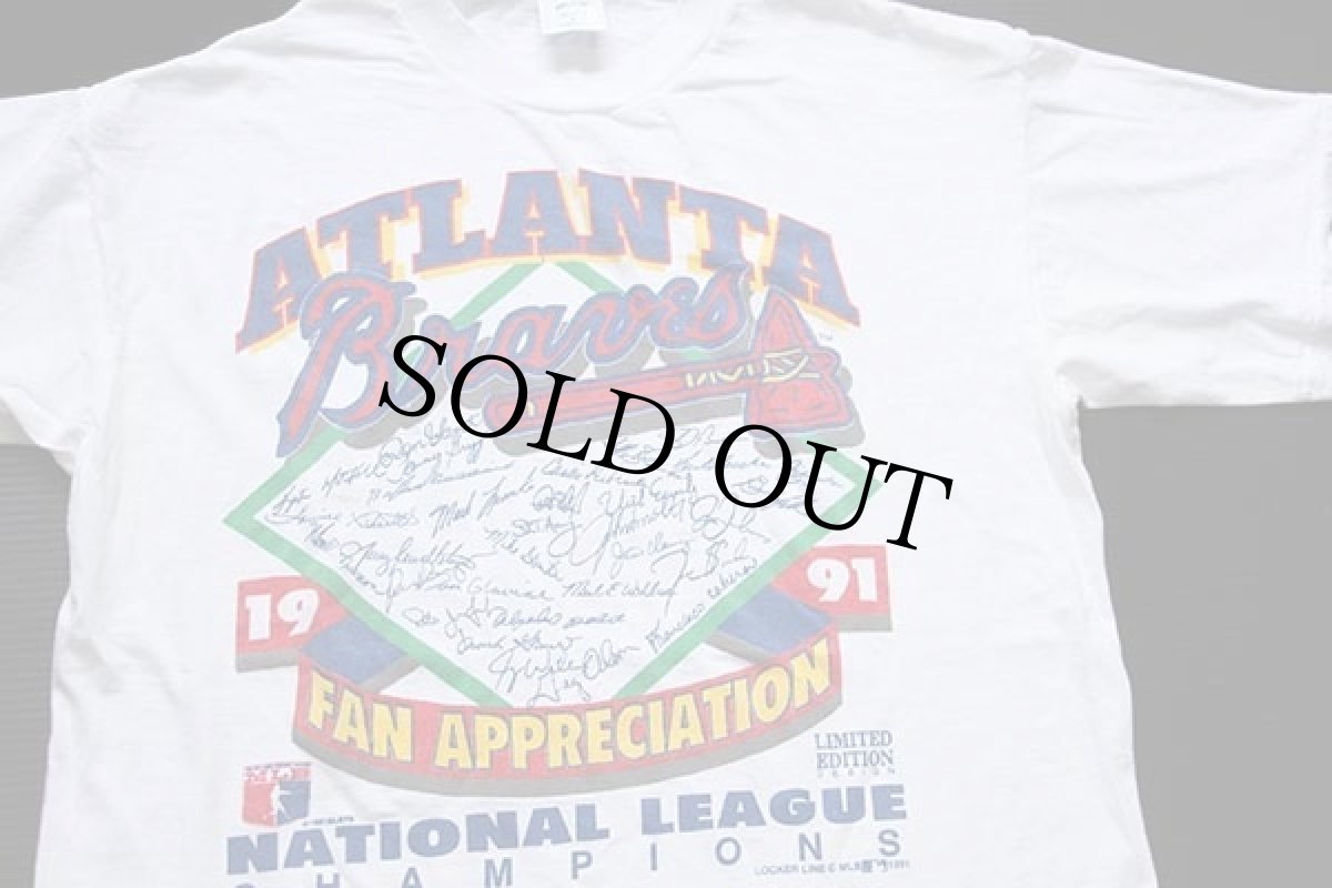 画像1: 90s USA製 MLB ATLANTA Braves 1991 FAN APPRECIATION コットンTシャツ 白 L (1)