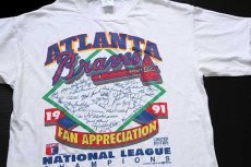 画像1: 90s USA製 MLB ATLANTA Braves 1991 FAN APPRECIATION コットンTシャツ 白 L (1)