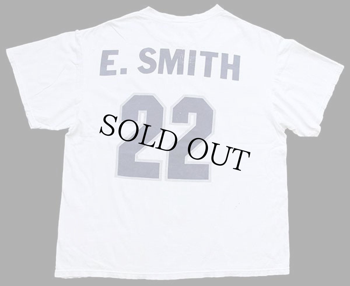 画像3: 90s USA製 NIKEナイキ NFL DALLAS COWBOYS ビッグロゴ E.SMITH 22 ナンバリング 両面プリント コットンTシャツ 白 L (3)