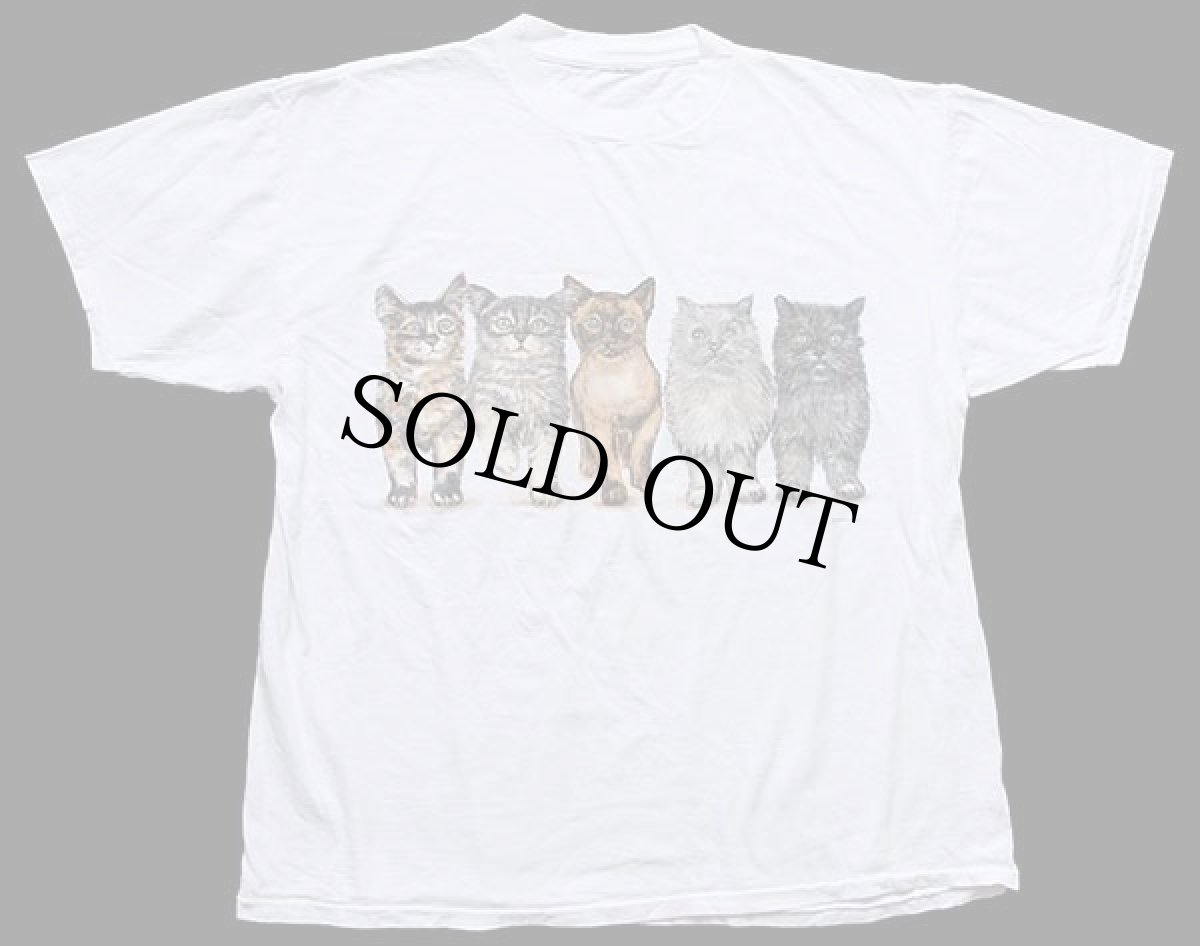 画像2: 90s キャット 両面プリント コットンTシャツ 白 (2)