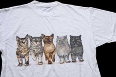 画像1: 90s キャット 両面プリント コットンTシャツ 白 (1)