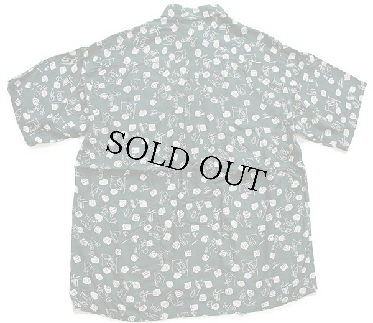画像2: 80s UNKNOWN 総柄 半袖 レーヨンシャツ 緑×アイボリー L (2)