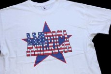 画像1: 90s AMERICA スター 星条旗柄 コットンTシャツ 白 XL (1)