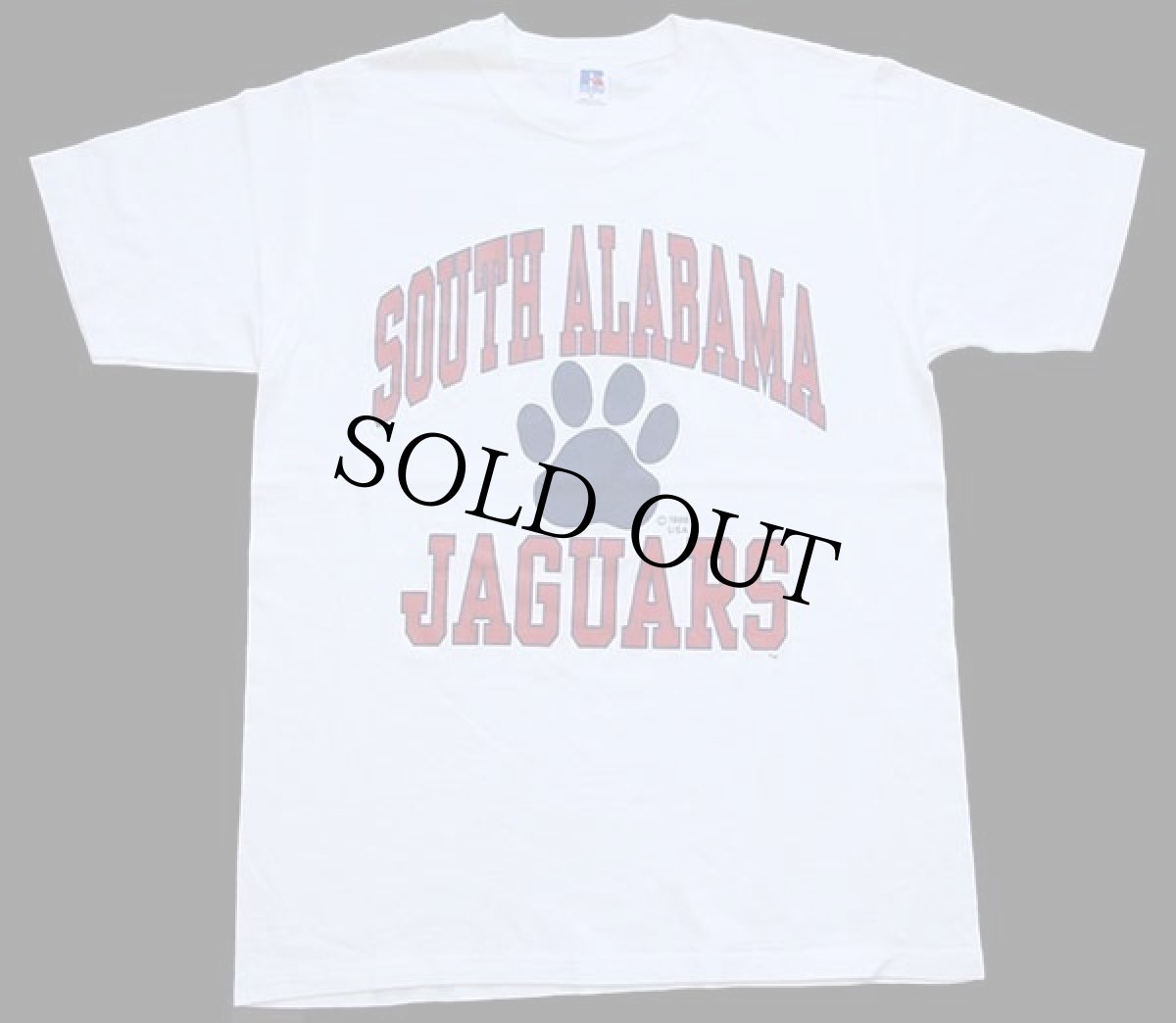 画像2: 80s USA製 RUSSELLラッセル SOUTH ALABAMA JAGUARS 足型 コットンTシャツ 白 M (2)