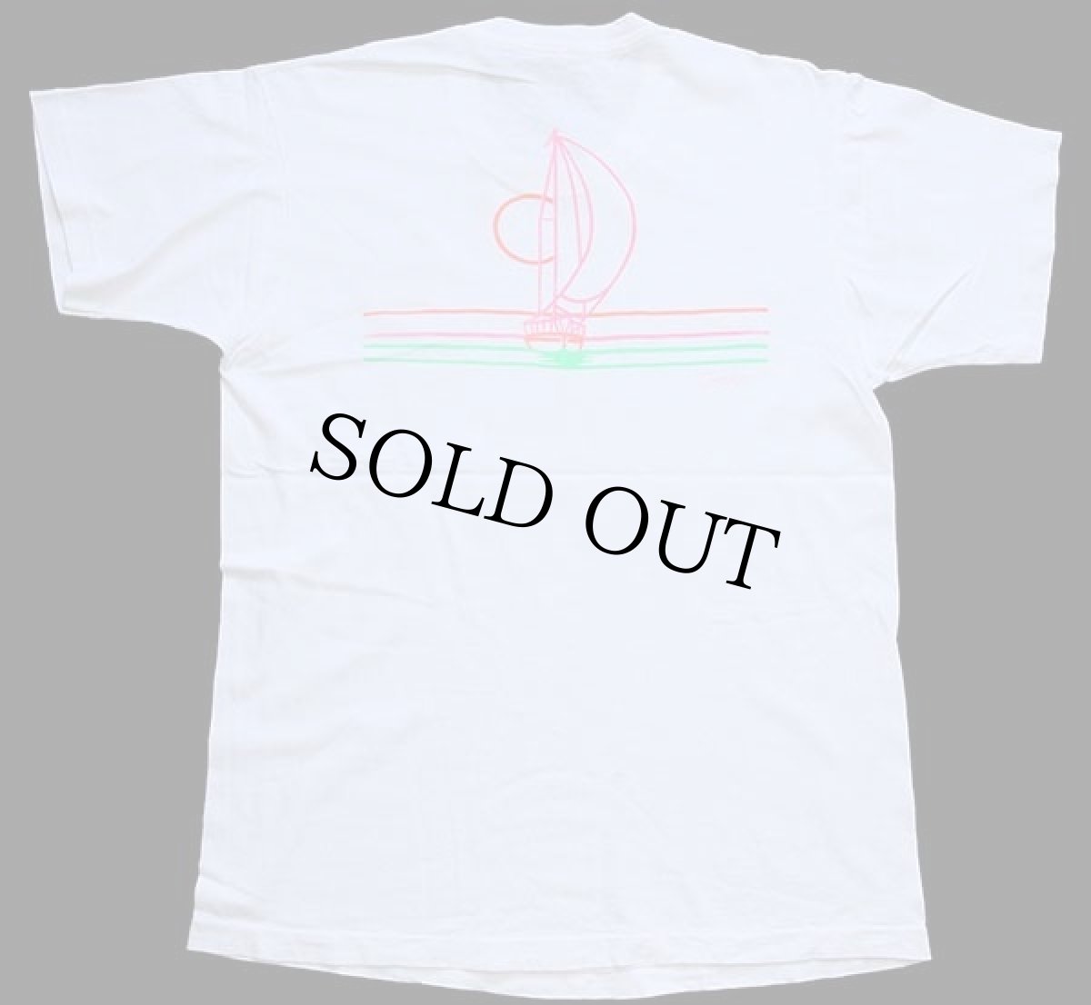 画像3: 90s USA製 Ozark Sun ヨット 両面 蛍光プリント コットンTシャツ 白 L (3)