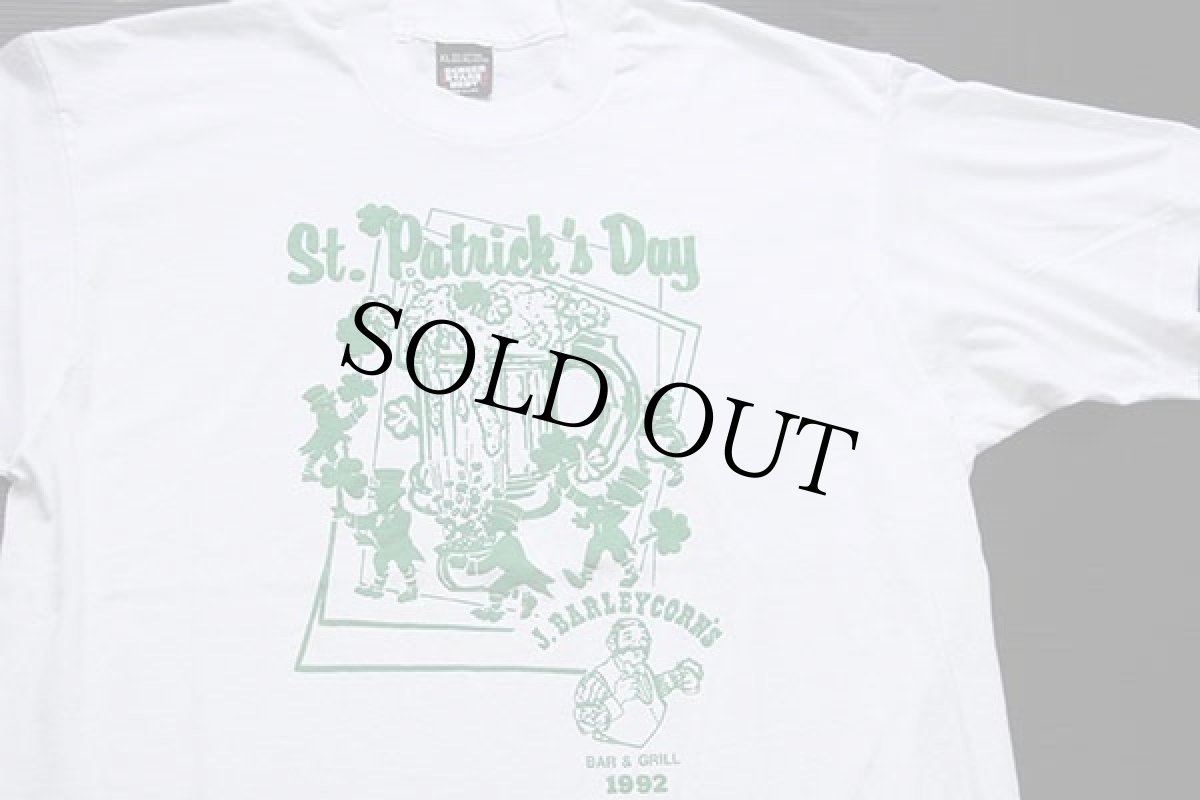 画像1: 90s USA製 St.Patrick's Day J.BARLEYCORN'S クローバー Tシャツ 白 XL (1)