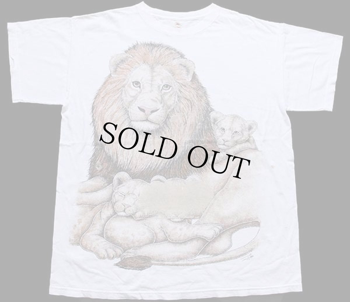画像2: 90s USA製 ライオン アート コットンTシャツ ペンキ飛び 白 特大 (2)
