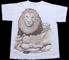 画像2: 90s USA製 ライオン アート コットンTシャツ ペンキ飛び 白 特大 (2)