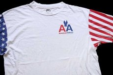 画像1: 90s USA製 American Airlines ロゴ 星条旗柄 切り替え コットンTシャツ 白 XL (1)