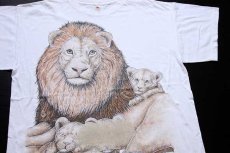 画像1: 90s USA製 ライオン アート コットンTシャツ ペンキ飛び 白 特大 (1)
