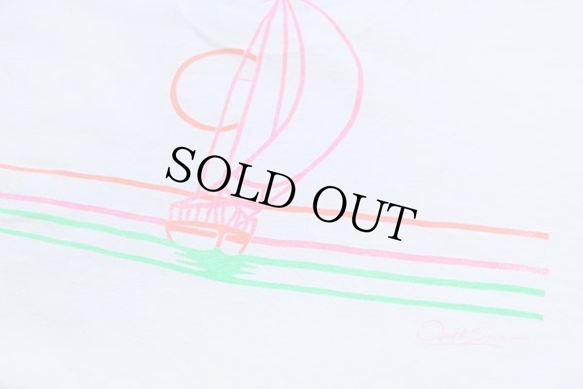 画像5: 90s USA製 Ozark Sun ヨット 両面 蛍光プリント コットンTシャツ 白 L (5)