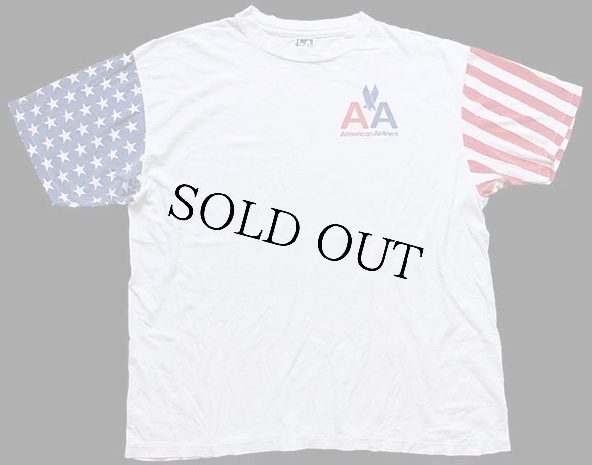 画像2: 90s USA製 American Airlines ロゴ 星条旗柄 切り替え コットンTシャツ 白 XL (2)