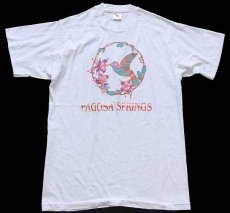 画像2: 90s USA製 PAGOSA SPRINGS ハチドリ ラメ入りプリント アート コットンTシャツ 白 M (2)