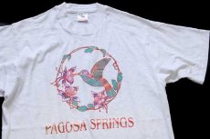 画像1: 90s USA製 PAGOSA SPRINGS ハチドリ ラメ入りプリント アート コットンTシャツ 白 M (1)