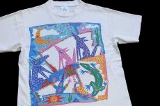 画像1: 80s USA製 GRAVITY WAVE DESIGNS ポップアート 両面プリント コットンTシャツ 白 M (1)