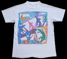 画像2: 80s USA製 GRAVITY WAVE DESIGNS ポップアート 両面プリント コットンTシャツ 白 M (2)