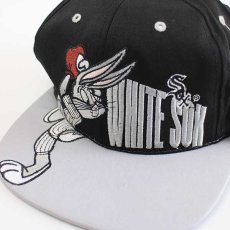 画像4: デッドストック★00s MLB WHITE SOX ホワイトソックス×バッグスバニー刺繍 ツートン ベースボールキャップ 黒×グレー (4)