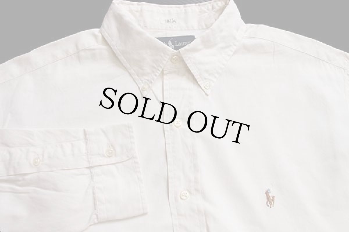 画像3: 90s ラルフローレン ワンポイント ボタンダウン ピンポイント オックスフォード コットンシャツ アイボリー 16.5 (3)