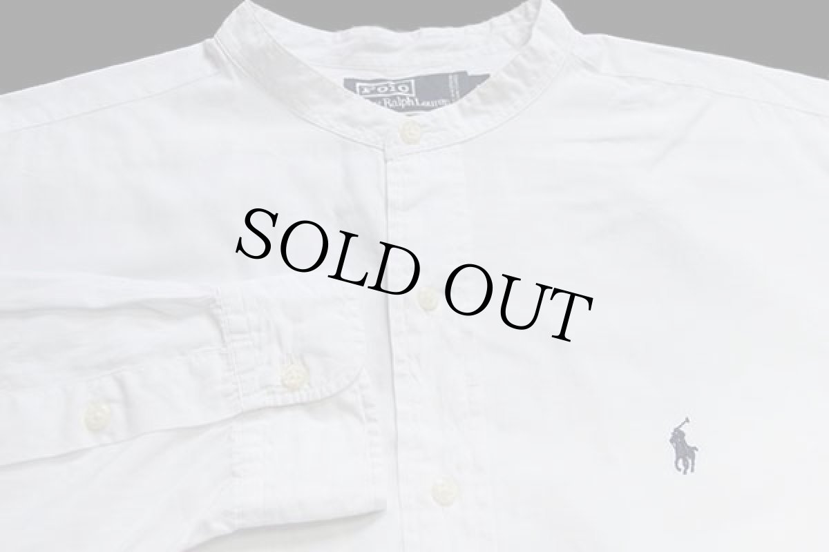 画像3: 90s ポロ ラルフローレン ワンポイント バンドカラー コットンシャツ 白 L (3)
